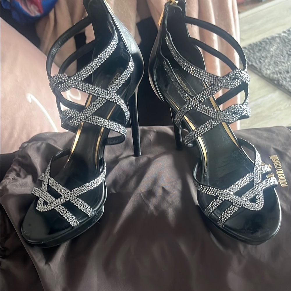 Elegant Black and Silver Strappy Heels